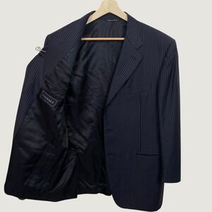 Canali Navy Blue Pinstripe 100% Wool 3-Button Blazer Sport Coat Jacket 42S Italy